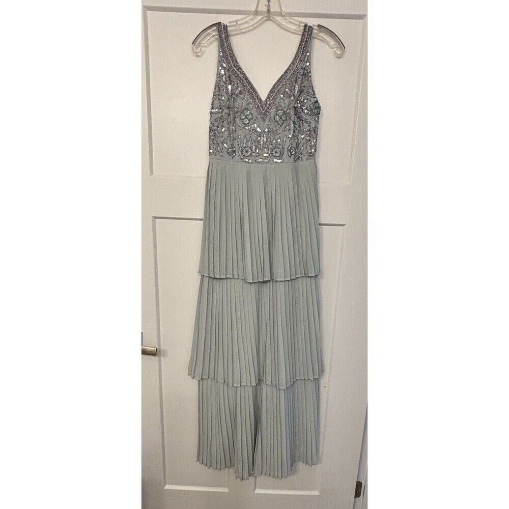 Maya Deluxe Embellished Tiered Maxi Dress,prom, Wedding, Formal Sz 4P Sage Green